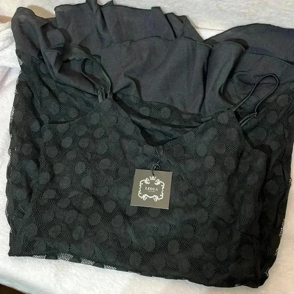 Black Spaghetti Strap Polka Dot Lace Dress Size Medium  NWT